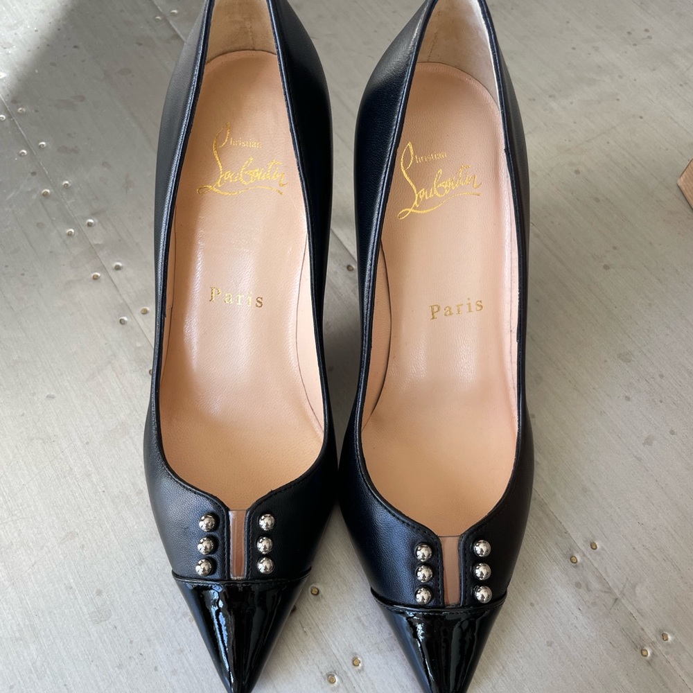 christian louboutin predupump black leather stiletto 85mm sz 35 pump - Picture 5 of 9